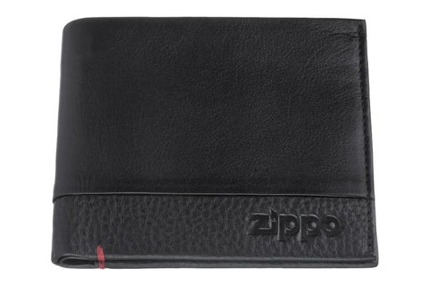 Vooraanzicht portemonnee leer zwart gesloten met Zippo-logo