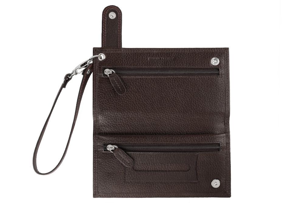 Zippo tabakszak bruin leer met Zippo-logo geopend