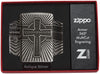 Zippo Aansteker Armor Antiek Zilver met Kruis en Halo in Luxe Open Geschenkverpakking