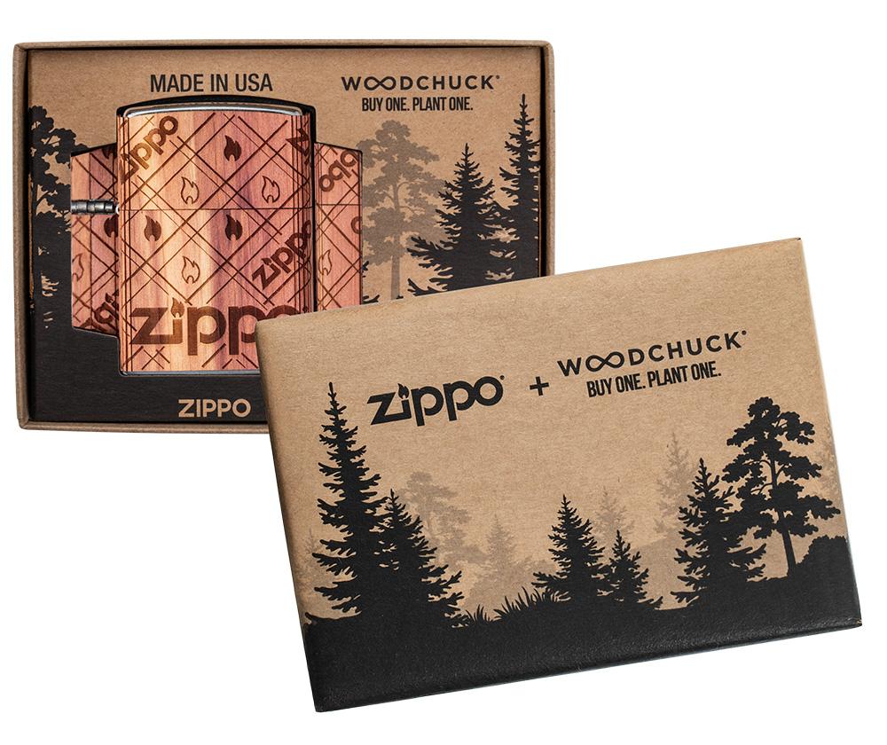 Zippo-aansteker chroom Woodchuck Zippo Flame 360° in open doos