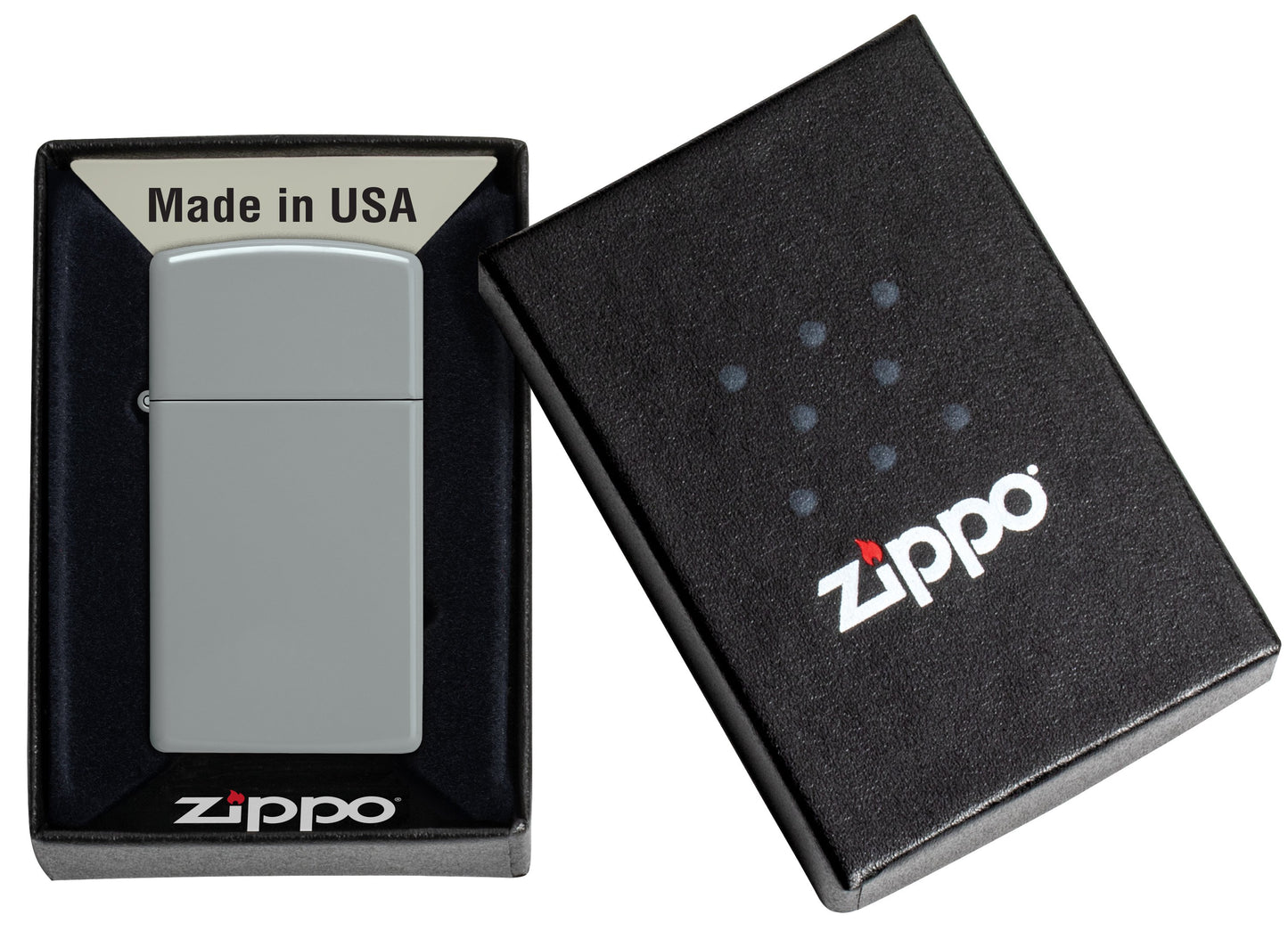 Zippo Aansteker Slim Vlak Grijs Mat in Open Geschenkverpakking