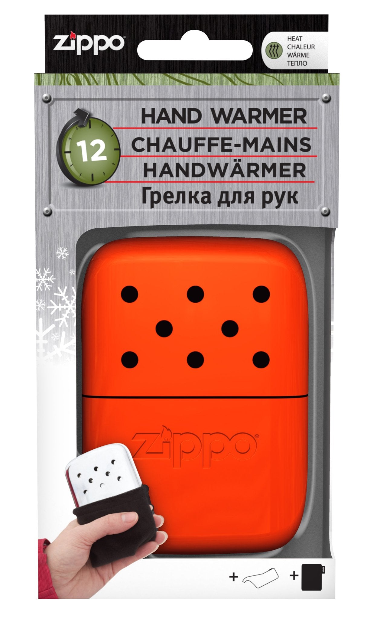 Zippo handwarmer metaal oranje groot in verpakking