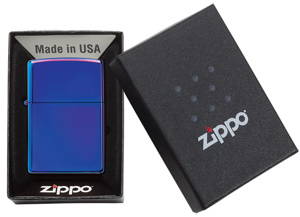 Zippo-aansteker blauw hoogglans in open doos