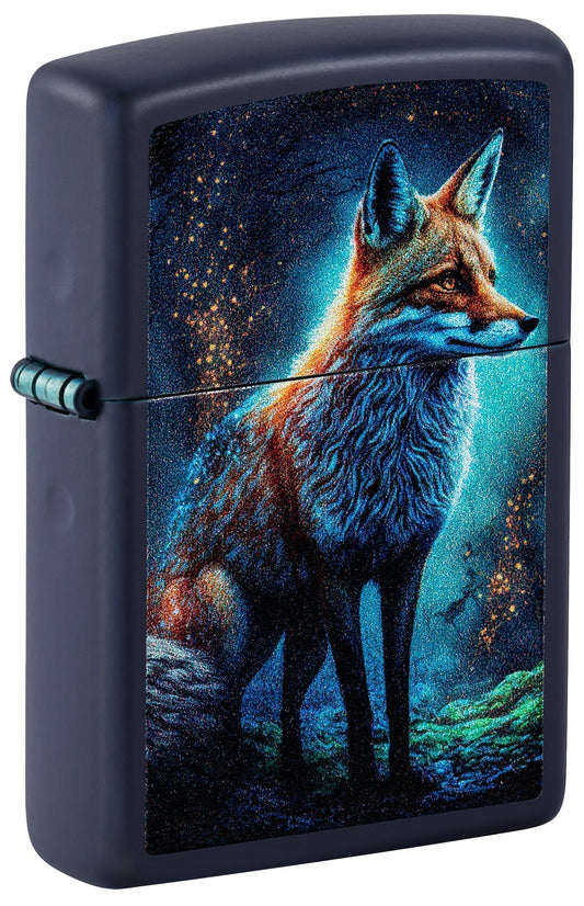 Zippo lighter with a fox design on a dark background P1