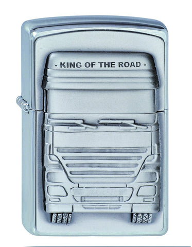 Vooraanzicht 3/4 hoek Zippo aansteker vrachtwagen voorkant embleem