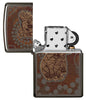 Zippo aansteker vooraanzicht Black Ice® open met gekleurde illustratie van een koala in de stijl van Aboriginal kunst.