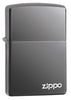 Vooraanzicht Zippo Aansteker 3/4 Hoek Black Ice Basis Model met Logo
