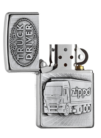 Zippo aansteker chroom met Zippo vrachtwagen geopend 