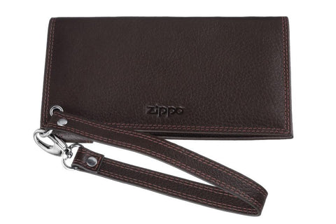 Vooraanzicht Zippo tabakszak bruin leer met Zippo-logo