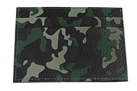 Achteraanzicht creditcardhouder groen camouflagepatroon 3 compartimenten 