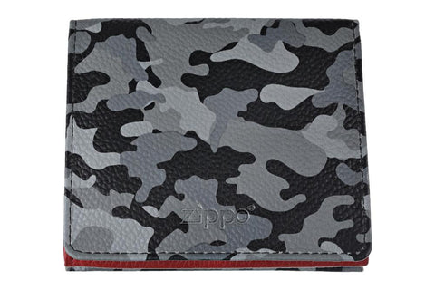 Vooraanzicht portemonnee gesloten camouflagepatroon grijs met Zippo-logo