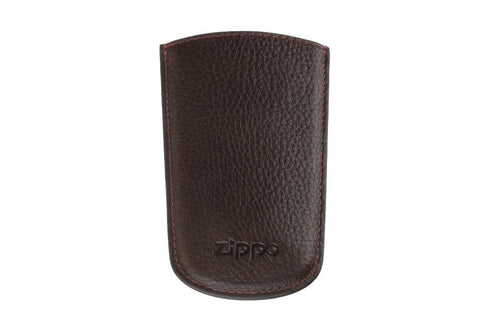 Vooraanzicht Zippo sleutelhanger leder bruin met Zippo-logo