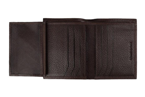 Zippo portemonnee leer bruin gesloten met Zippo-logo dubbel opengevouwen