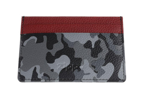 Vooraanzicht Lange kaarthouder met camouflagegrijze print en rode bovenkant met Zippo-logo