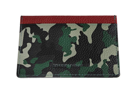 Achteraanzicht Kaarthouder met camouflagegroene print en rode bovenkant 