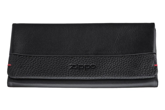 Vooraanzicht tabakszak zwart leer met Zippo-logo