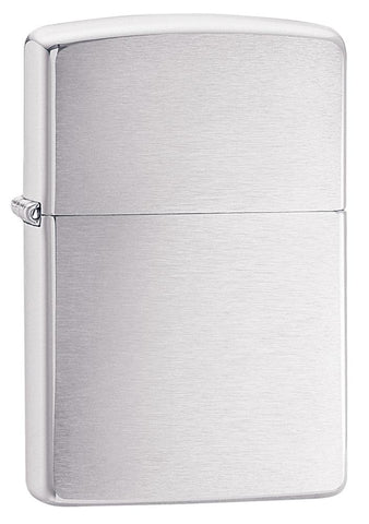 Vooraanzicht 3/4 hoek Zippo aansteker Chroom Brushed basismodel