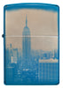 Vooraanzicht Zippo Aansteker 360 graden gepolijst blauw met New York Skyline Empire State Building Alleen online