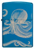 Vooraanzicht Zippo Aansteker Hoogglans Blauw 360 Graden Ontwerp met Octopus Alleen online