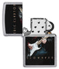 Zippo aansteker vooraanzicht chroom open met gekleurde afbeelding van Eric Clapton die gitaar speelt