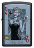 Vooraanzicht Zippo Aansteker Lady Luck Ontwerp Hartenkoningin met Kroon en Hoefijzer Zwart Mat Alleen online