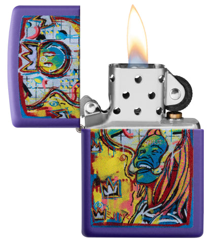 Zippo Aansteker Smiling Man paars mat met kleurrijke smiley Online Alleen geopend met vlam