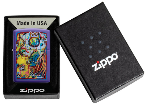 Zippo Aansteker Smiling Man paars mat met kleurrijke smiley Online Alleen in geopende doos