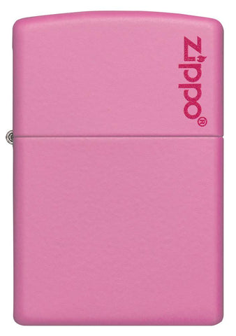 Vooraanzicht Zippo aansteker Pink Matte basismodel met Zippo-logo