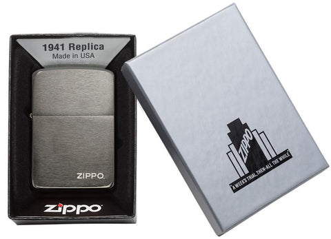 Zippo Aansteker 1941 Replica Black Ice met Logo in zilveren geschenkverpakking