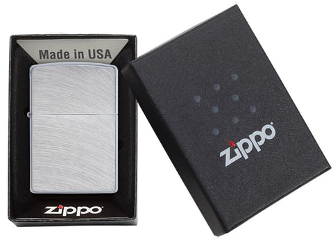 Zippo Aansteker Basic Model Geborsteld Chroom in Open Geschenkverpakking