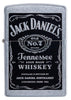 Vooraanzicht Zippo-aansteker chroom met zwart Jack Daniel's-logo