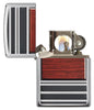 28676, Wooden Stripes Pipe Lighter, Emblem, High Polish Chrome Finish