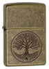 Vooraanzicht 3/4 hoek Zippo-aansteker antieke messing levensboom gravure