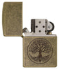 Zippo-aansteker antieke messing levensboom gravure open