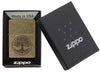Zippo-aansteker antieke messing levensboom gravure in open doos