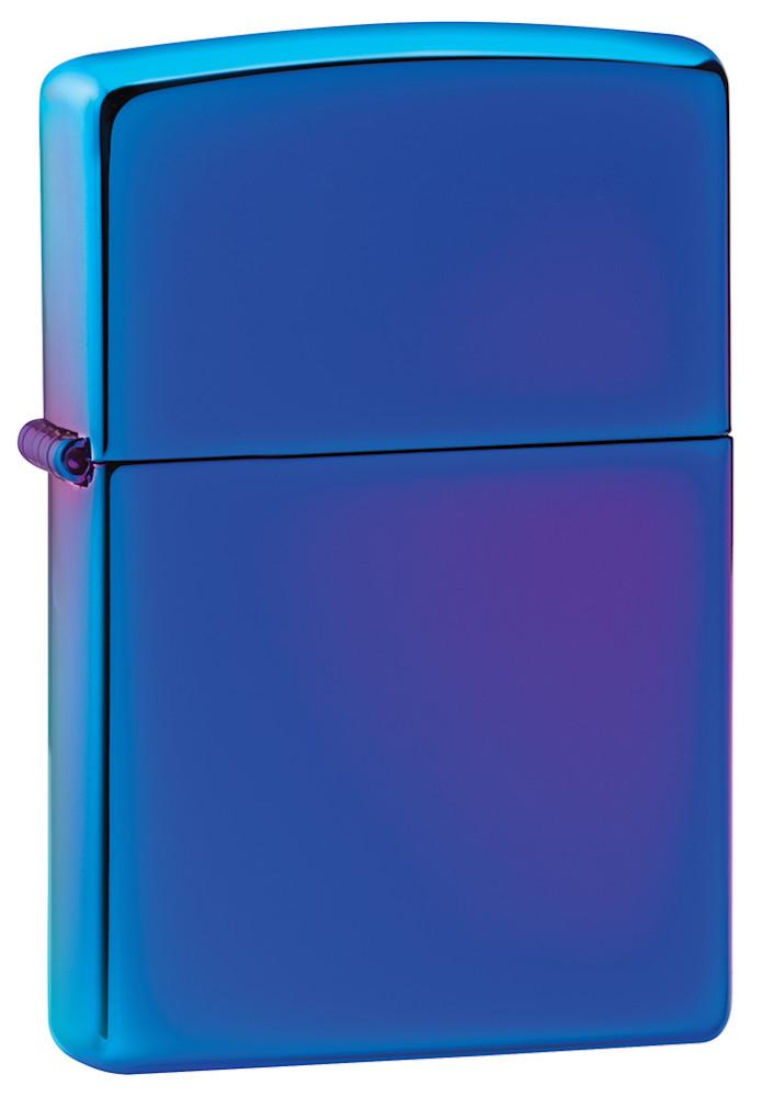 Vooraanzicht Zippo-aansteker blauw hoogglans 3/4 hoek