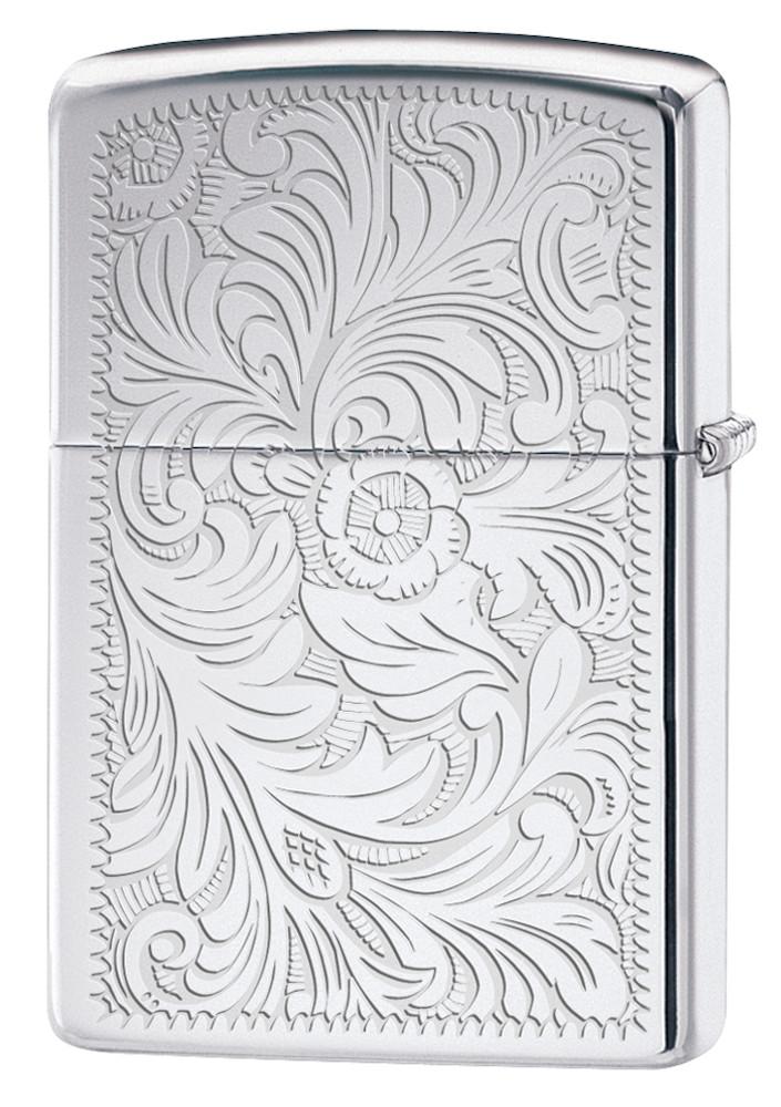 Achteraanzicht Zippo-aansteker High Polish Chrome met Venetiaans ontwerp