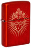 Zippo Feuerzeug Frontansicht ¾ Winkel Metallic Rot mit dem Heiligsten Herzens Jesu eingraviert