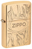 Zippo Feuerzeug Frontansicht ¾ Winkel gebürstetes Messing in Marmoroptik mit Logo