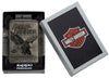 Zippo Feuerzeug Hochglanz Schwarz Harley Davidson Fotodruck mit Adler und Logo im Vintagestil in offener Premiumverpackung