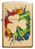 Front of Graffiti Clover Design High Polish Brass Windproof Lighter