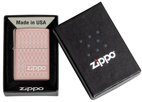 Zippo Aansteker Gepolijst Roségoud Geometrisch Patroon Golven Logo Alleen online in geopende geschenkverpakking