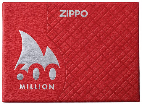 Zippo aansteker 600 Million vooraanzicht gesloten luxe verpakking in rood met 600 Million logo omringd door witte vlam