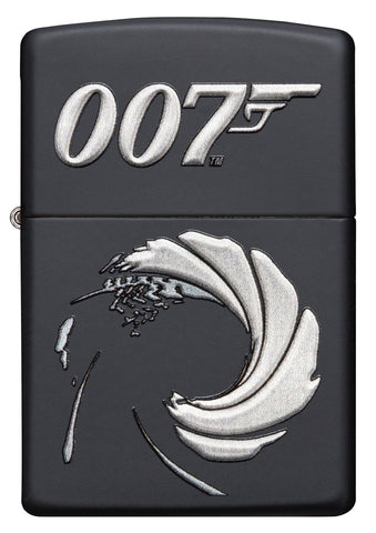 Vooraanzicht Zippo Aansteker James Bond 007 zwart mat met Textuur Print Logo Alleen online