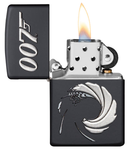 Zippo Aansteker James Bond 007 zwart mat met logo als textuuropdruk Online Alleen te openen met vlam