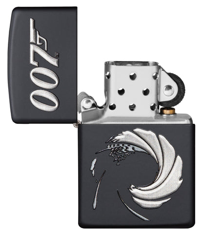 Zippo Aansteker James Bond 007 zwart mat met logo als textuur opdruk Online Enkel geopend zonder vlam