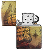 Vooraanzicht Zippo-aansteker White Matte 540° Color Image met piratenkaart en schip open