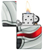 Vooraanzicht Zippo-aansteker White Matte 540° Color Image Zippo-vlam open met vlam