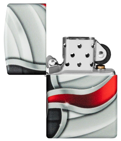Vooraanzicht Zippo-aansteker White Matte 540° Color Image Zippo-vlam open met vlam 