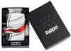 Vooraanzicht Zippo-aansteker White Matte 540° Color Image Zippo-vlam in open geschenkverpakking